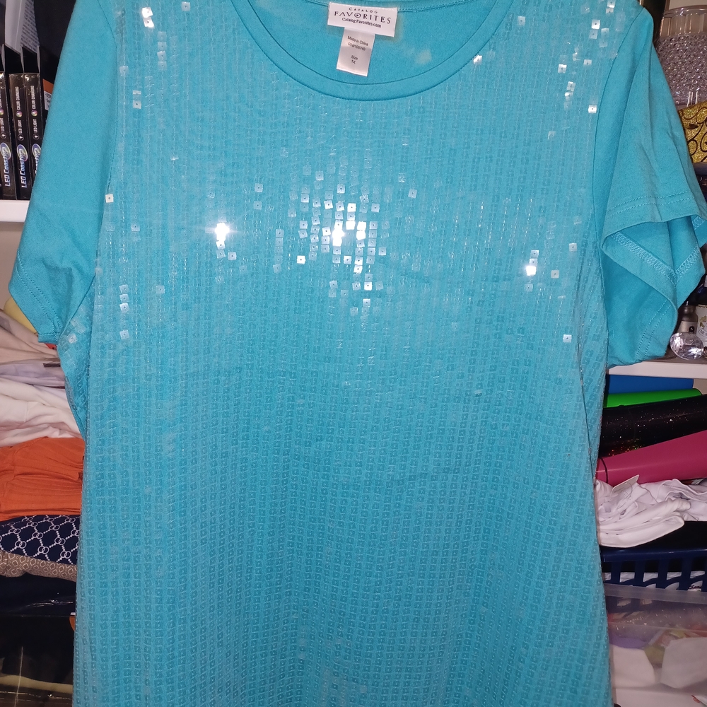 Aqua Sequin T-Shirt by Faded Glory